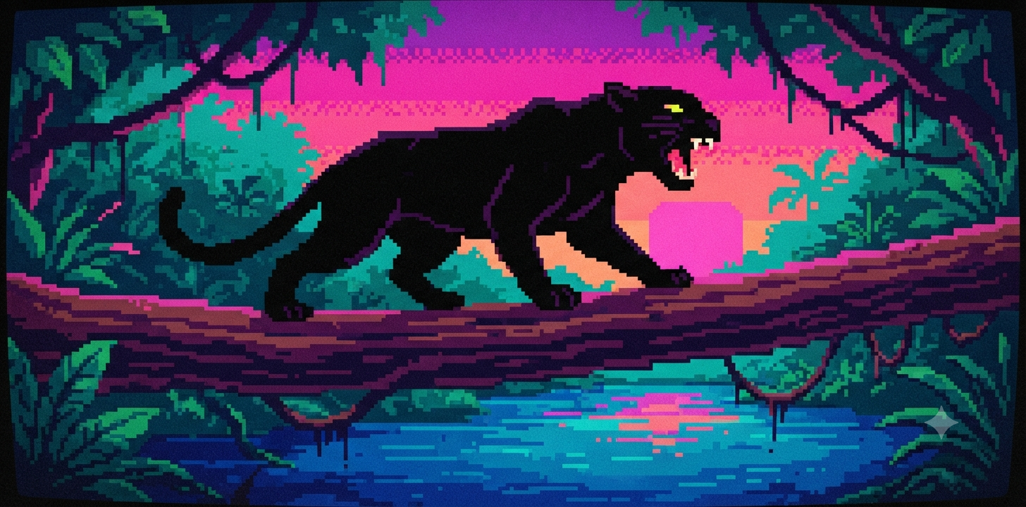 Neon panther banner at day